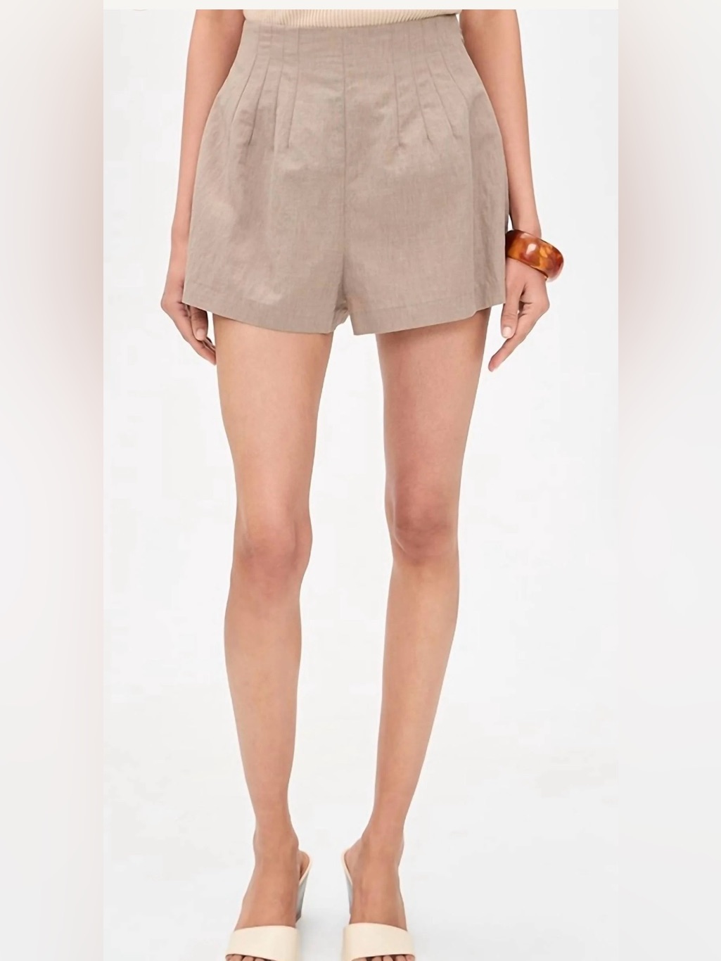 Staud Magpie High-Rise Tailored Linen Blend Shorts - Taupe